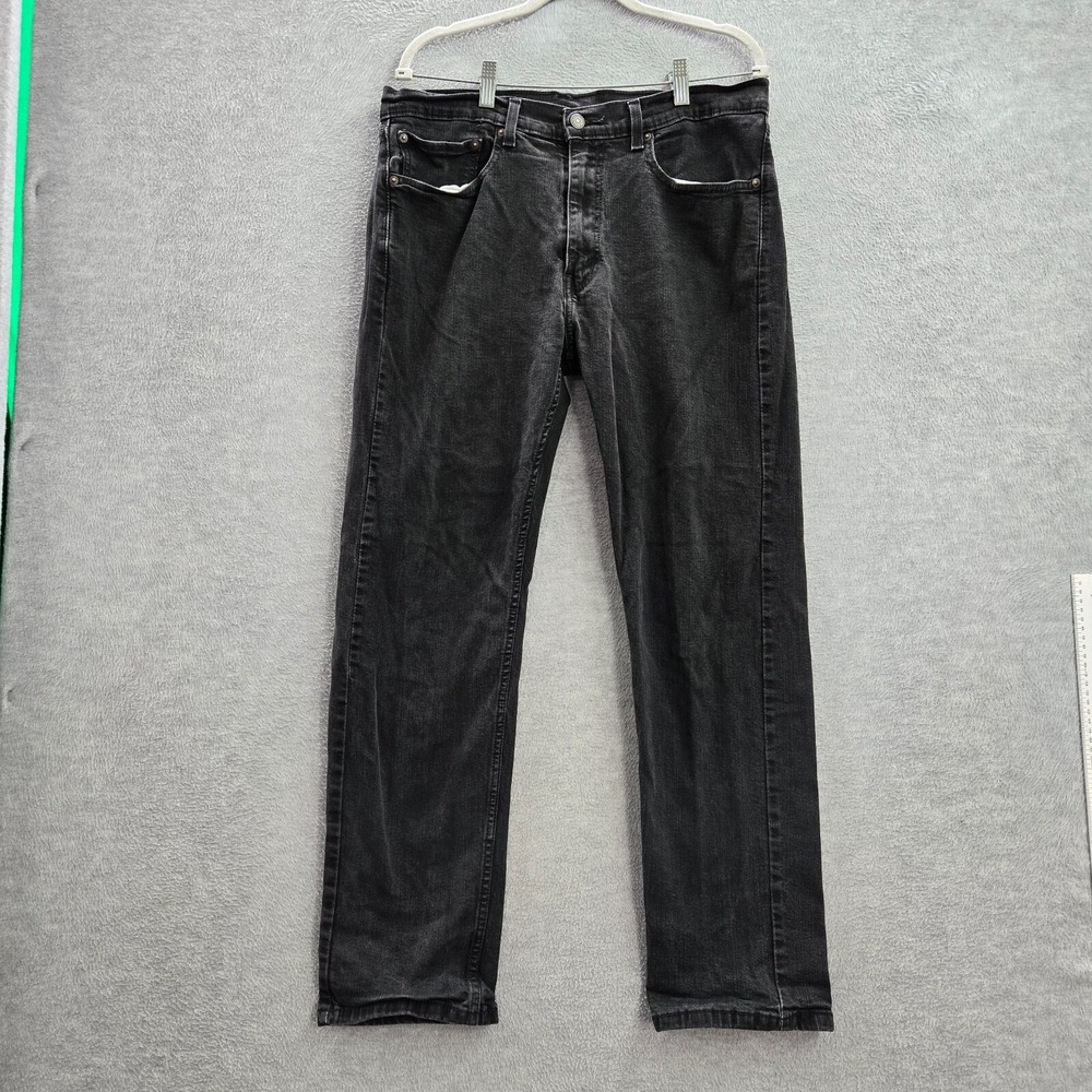 Levi's 505 Men Jeans 36X32 Black Regular Fit Straight Mid Rise Cotton Elastane